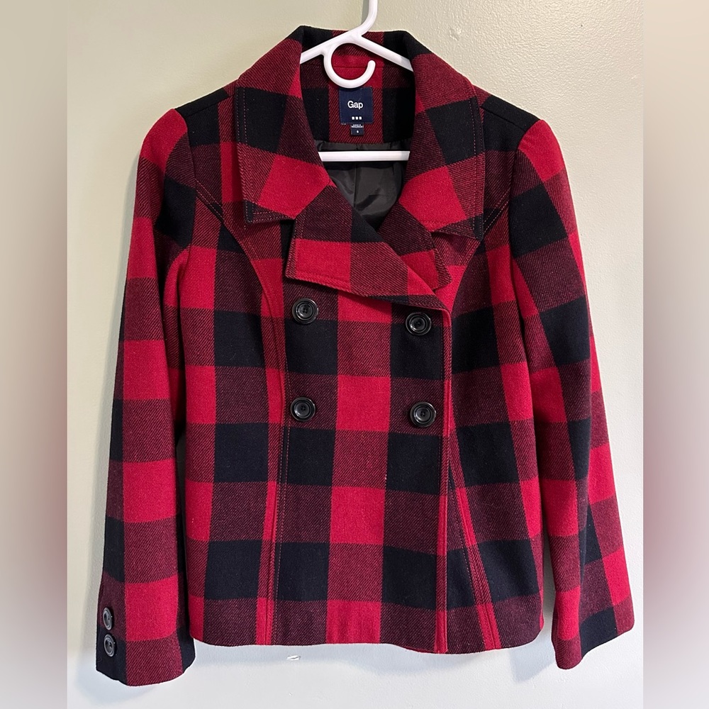 Gap Women’s Buffalo Plaid Double Breasted Peacoat
